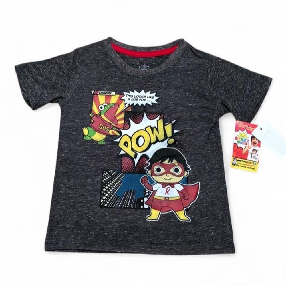 Ryan's World Graphic Tee Super Hero Kids 3T Gray Comic summer streetwear NWT